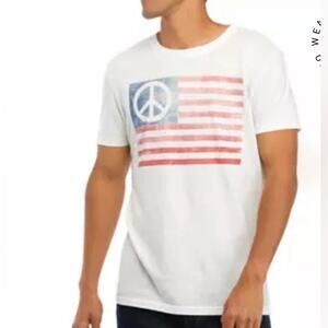 Lucky Brand Peace American Flag Graphic Cotton White T-Shirt Size XL